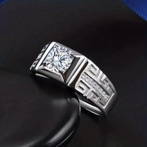 Luxurious Inlaid Zircon Men's Ring, Adjustable Size For Men